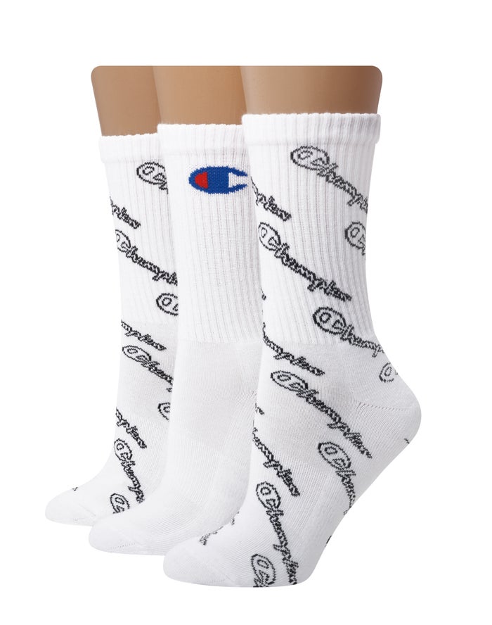 Calcetines Champion Mujer - Crew Script Logo 3-Pairs ( Blancas ) 3826195-YV